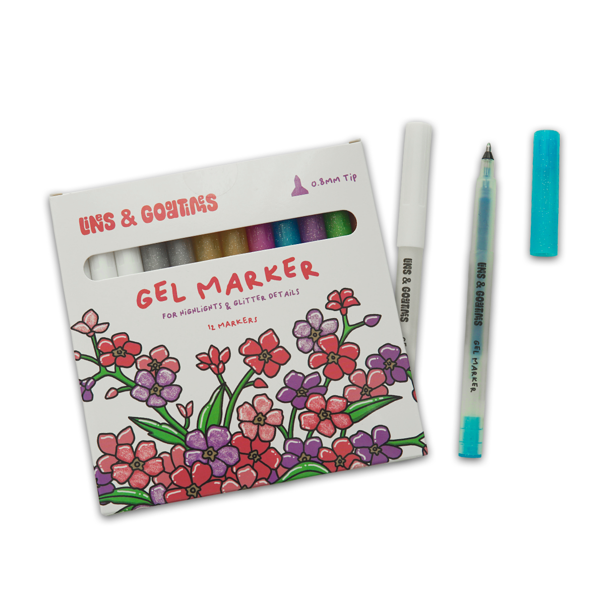 Gel-Marker PRO - 12 Farben Weiß & Glitzer