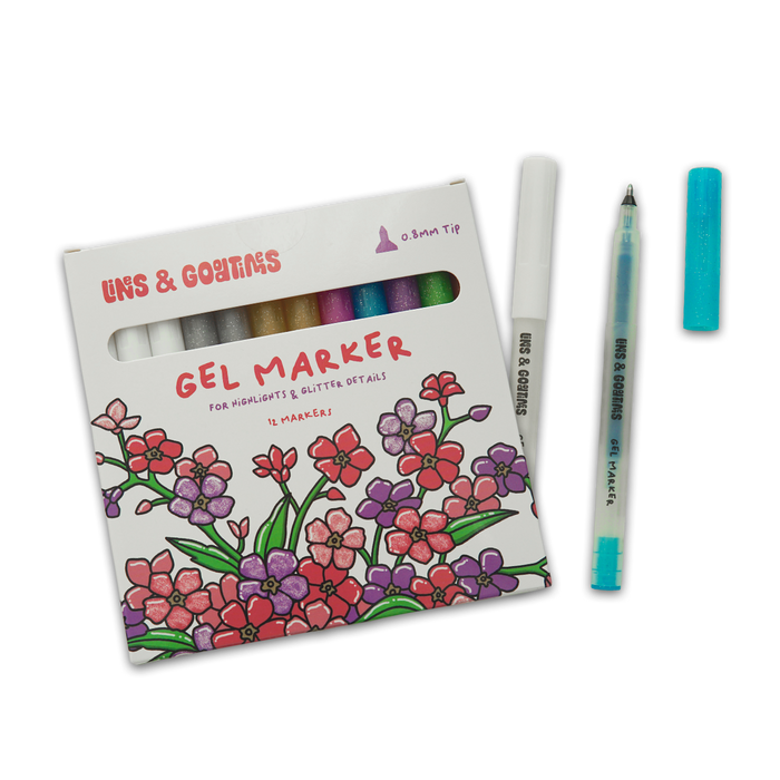 Gel-Marker PRO - 12 Farben Weiß & Glitzer